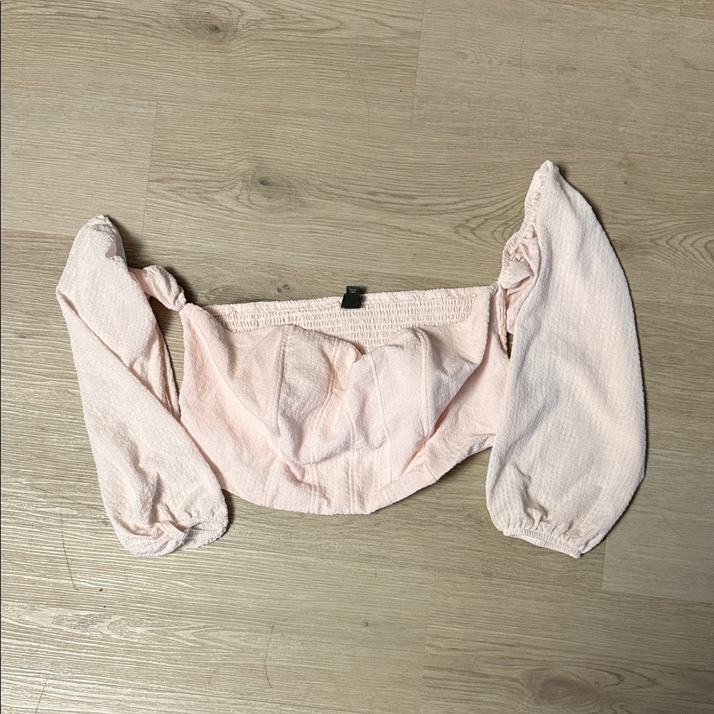 Wild Fable Light Pink Boned Balloon Sleeve Smocked Back Crop Top
